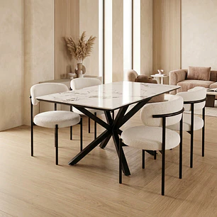 Comedor Mesa Asgard Stone Black rectangular 160x90 cm con 4 Sillas Arpi Sun - Crema