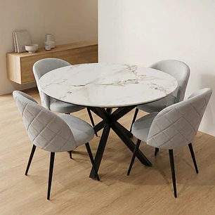Comedor Mesa Asgard Stone Black redonda 100 cm con 4 Sillas Breda Black Velvet 