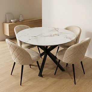 Comedor Mesa Asgard Stone Black redonda 100 cm con 4 Sillas Breda Black Velvet 