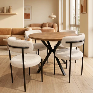Comedor Mesa Asgard Rustik Black 120 cm con 4 Sillas Arpi Sun - Crema
