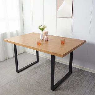Comedor Mesa rectangular Industrial 160x90 cm madera clara con 6 Sillas Arpi Sun - Crema