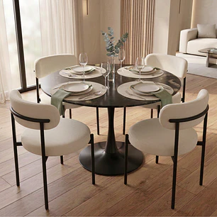 Comedor Mesa Tulip Mining Negra 80 cm con 4 Sillas Arpi Sun - Crema