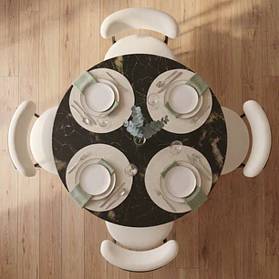 Comedor Mesa Tulip Mining Negra 80 cm con 4 Sillas Arpi Sun - Crema