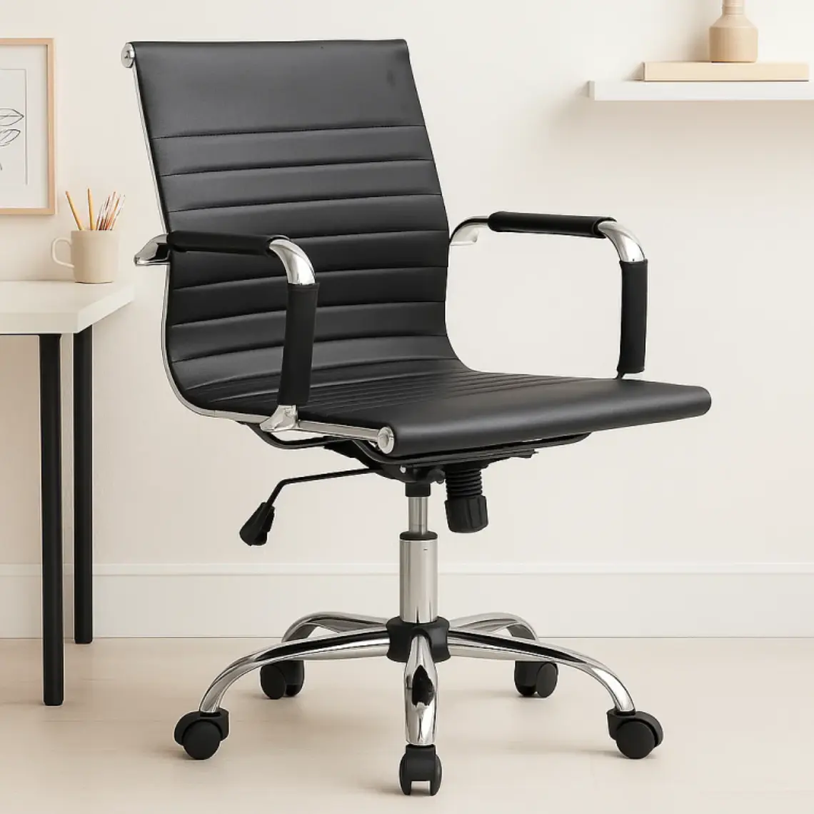 Silla de Oficina Escritorio Frey- Negra con Reposabrazos Metal 1