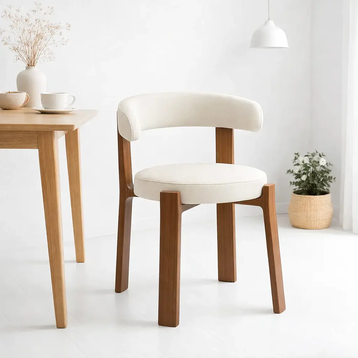Comedor Mesa Asgard redondo vidrio 100 cm con 4 Sillas Sitiales Hania Respaldo Curvo - Blancas 6