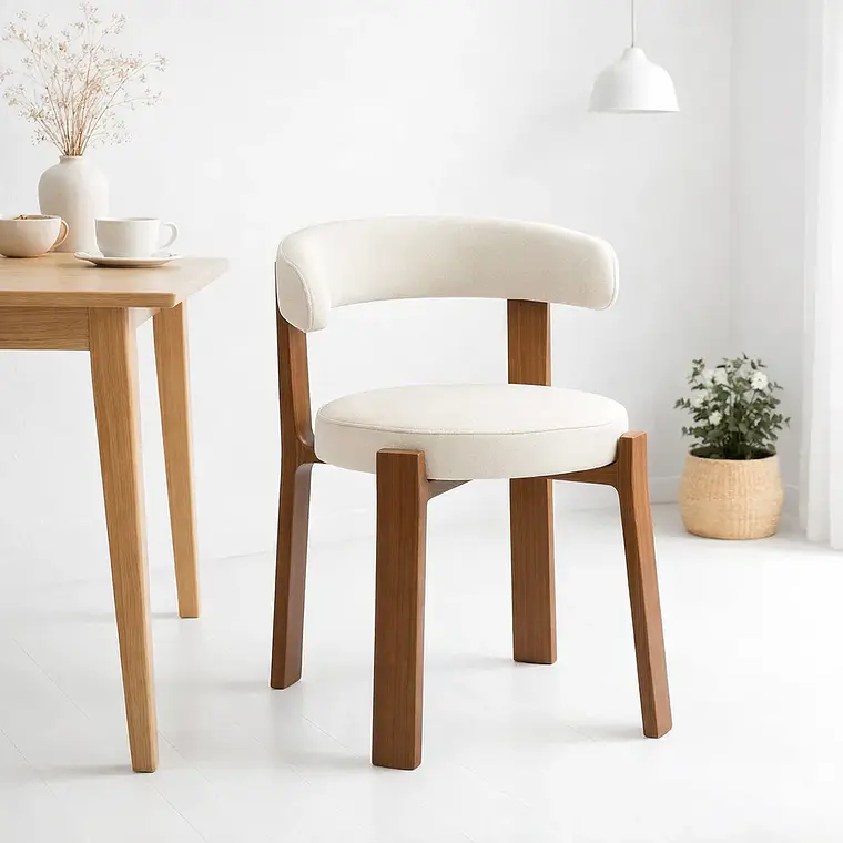 Comedor Mesa Asgard redondo vidrio 100 cm con 4 Sillas Sitiales Hania Respaldo Curvo - Blancas 6