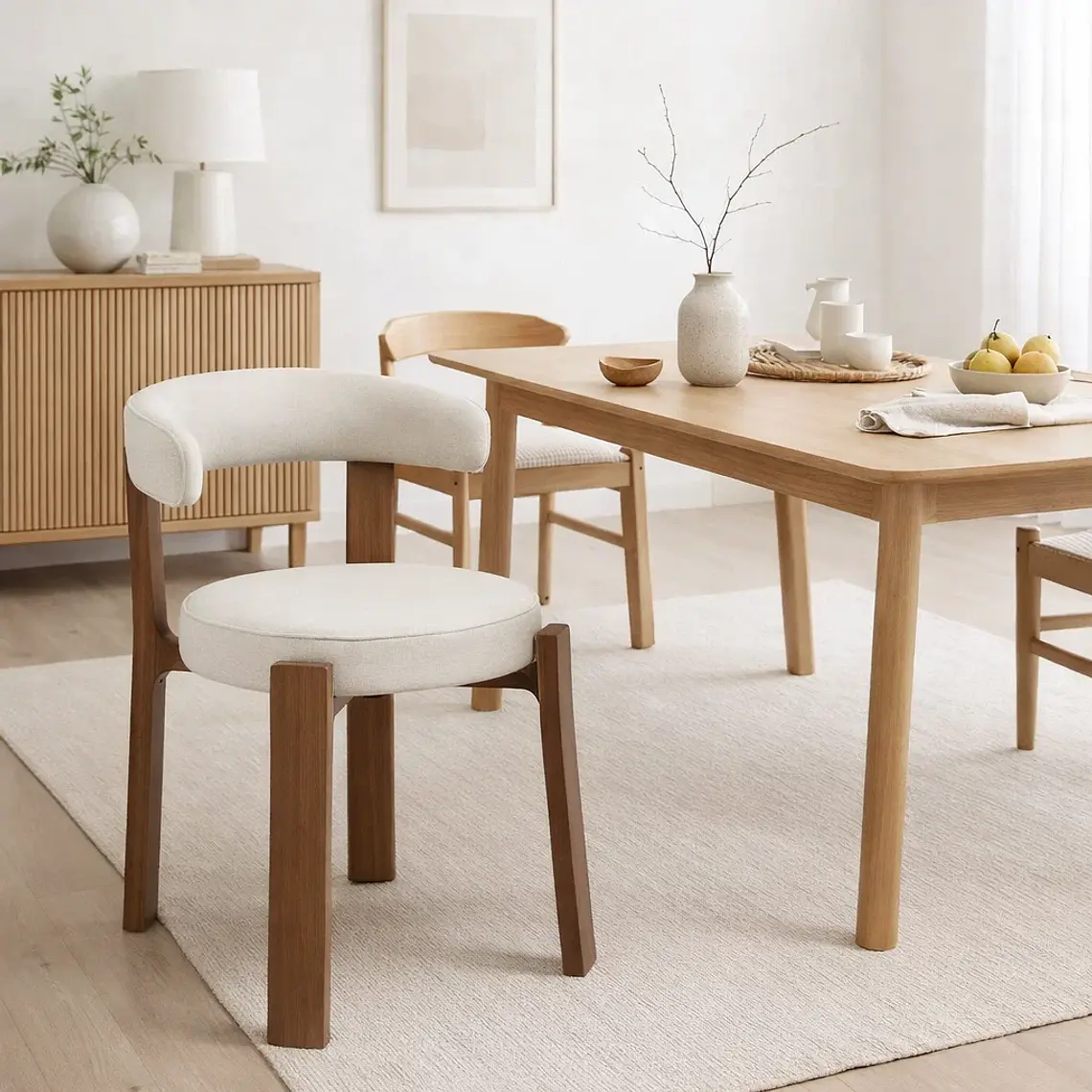 Comedor Mesa Asgard redondo vidrio 100 cm con 4 Sillas Sitiales Hania Respaldo Curvo - Blancas 7