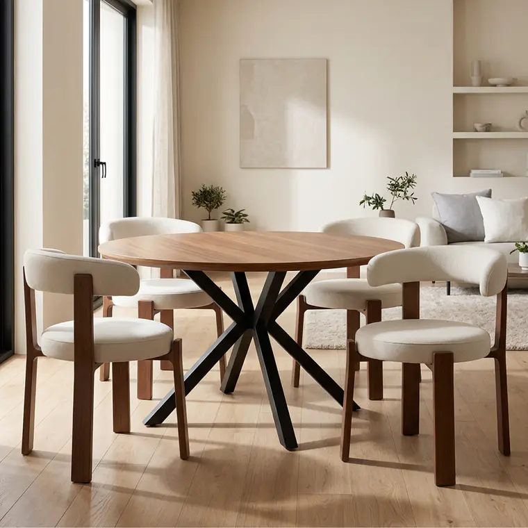 Comedor Mesa Asgard Rustik Black 120 cm con 4 Sillas Sitiales Hania Respaldo Curvo - Blancas 1