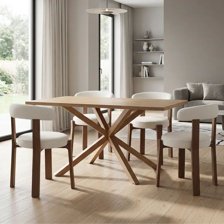 Comedor Mesa Asgard Wood rectangular Madera 140x90 cm con 4 Sillas Sitiales Hania Respaldo Curvo - Blancas 1