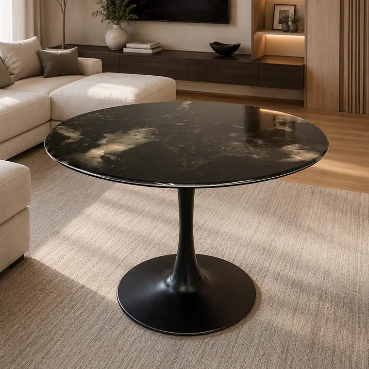 Mesa Tulip Mining Negra 80 cm con 4 Sillas Sitiales Hania Respaldo Curvo - Blancas 5