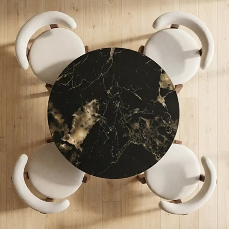 Mesa Tulip Mining Negra 80 cm con 4 Sillas Sitiales Hania Respaldo Curvo - Blancas 2