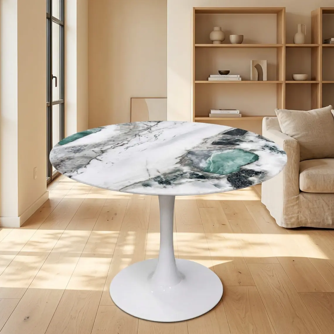 Comedor Mesa Tulip Mining Blanca 100 cm con 4 Sillas Sitiales Hania Respaldo Curvo - Blancas 3