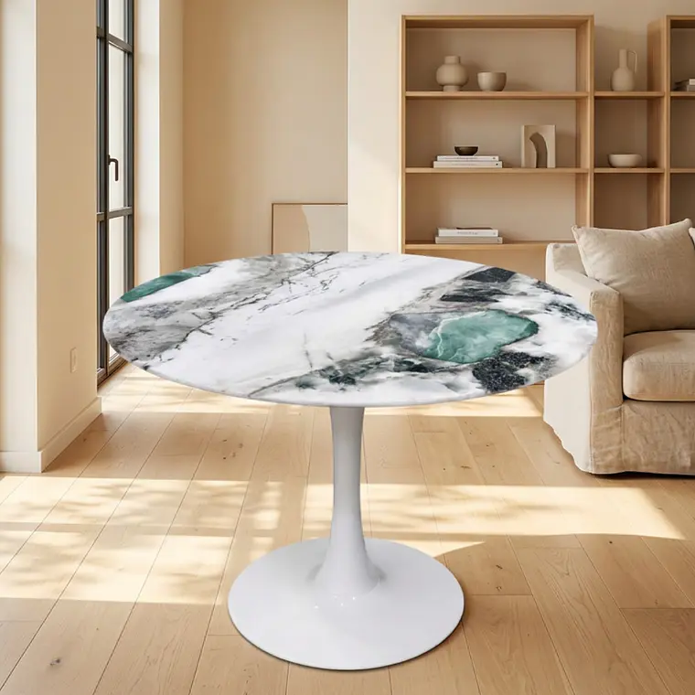 Comedor Mesa Tulip Mining Blanca 80 cm con 4 Sillas Sitiales Hania Respaldo Curvo - Blancas 3