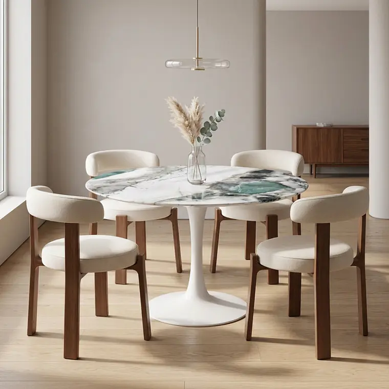 Comedor Mesa Tulip Mining Blanca 80 cm con 4 Sillas Sitiales Hania Respaldo Curvo - Blancas 1