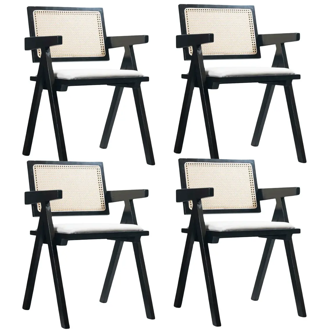 Pack 4 Sillas Chandigarh Acolchada Lino - Madera Negra 1