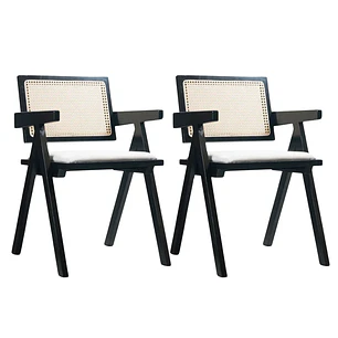 Pack 2 Sillas Chandigarh Acolchada Lino - Madera Negra