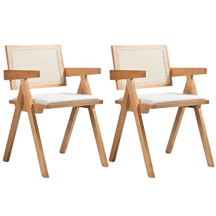Pack 2 Sillas Chandigarh Acolchada Lino - Madera Natural