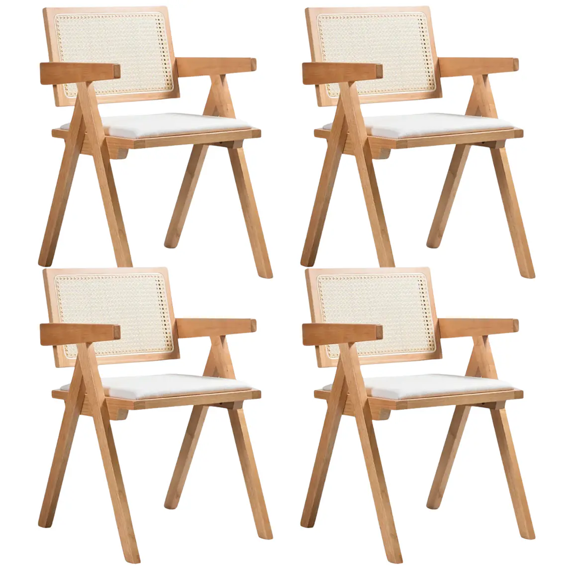 Pack 4 Sillas Chandigarh Acolchada Lino - Madera Natural 1