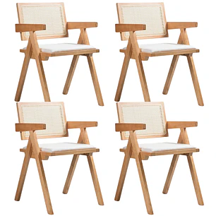 Pack 4 Sillas Chandigarh Acolchada Lino - Madera Natural