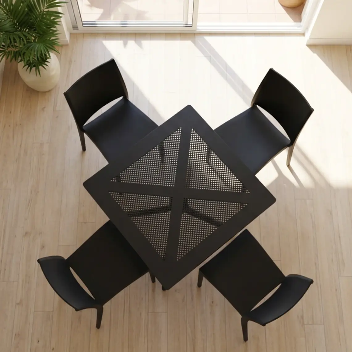 Comedor Mesa restaurant cafetería 80x80 cm con 4 Sillas de Terraza Black - Polipropileno 2