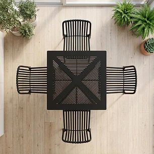 Comedor Mesa restaurant cafetería 80x80 cm con 4 Sillas de Terraza Ruan Negras- Polipropileno