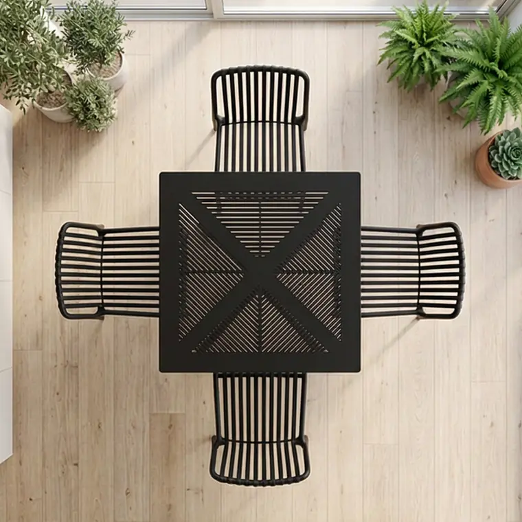 Comedor Mesa restaurant cafetería 80x80 cm con 4 Sillas de Terraza Ruan Negras- Polipropileno 2