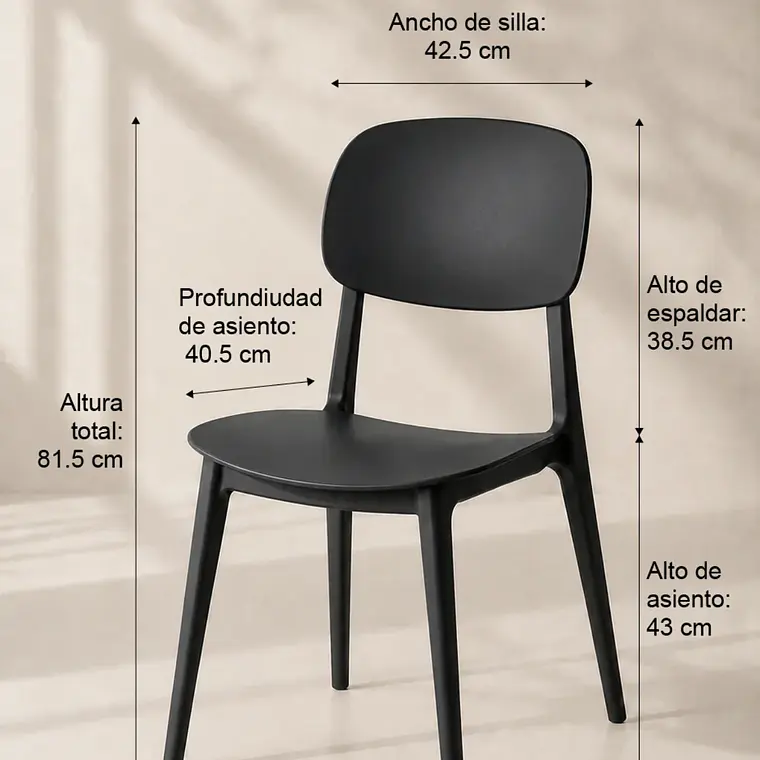 Comedor Mesa restaurant cafetería 80x80 cm con 4 Sillas de Terraza Garden Negras - Polipropileno  15