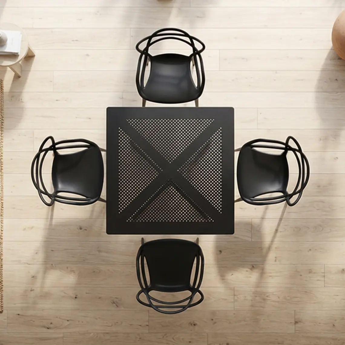 Comedor Mesa restaurant cafetería 80x80 cm con 4 Sillas Master Negras - Polipropileno 2
