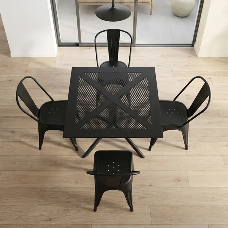 Comedor Mesa restaurant cafetería 80x80 cm con 4 Sillas Tolix Negras - Polipropileno 2
