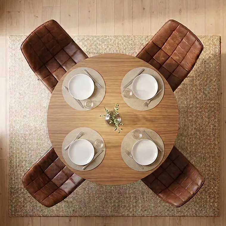 Comedor Mesa Asgard Rustik Black redondo 120 cm con 4 Sillas Capitone Black Vintage Café 2