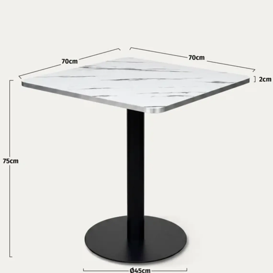 Mesa Restoran BlackWhite cuadrada 70x70 cm - Metal y MDF 7