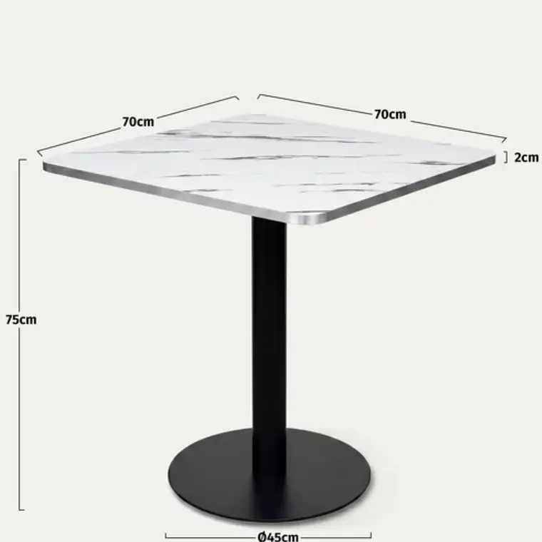 Mesa Restoran BlackWhite cuadrada 70x70 cm - Metal y MDF 7