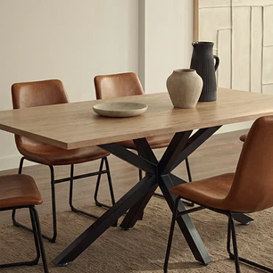 Comedor Mesa Asgard Black rectangular Madera 160x90 cm con 4 Sillas Burgos de Cuero Sintético y Metal Industrial