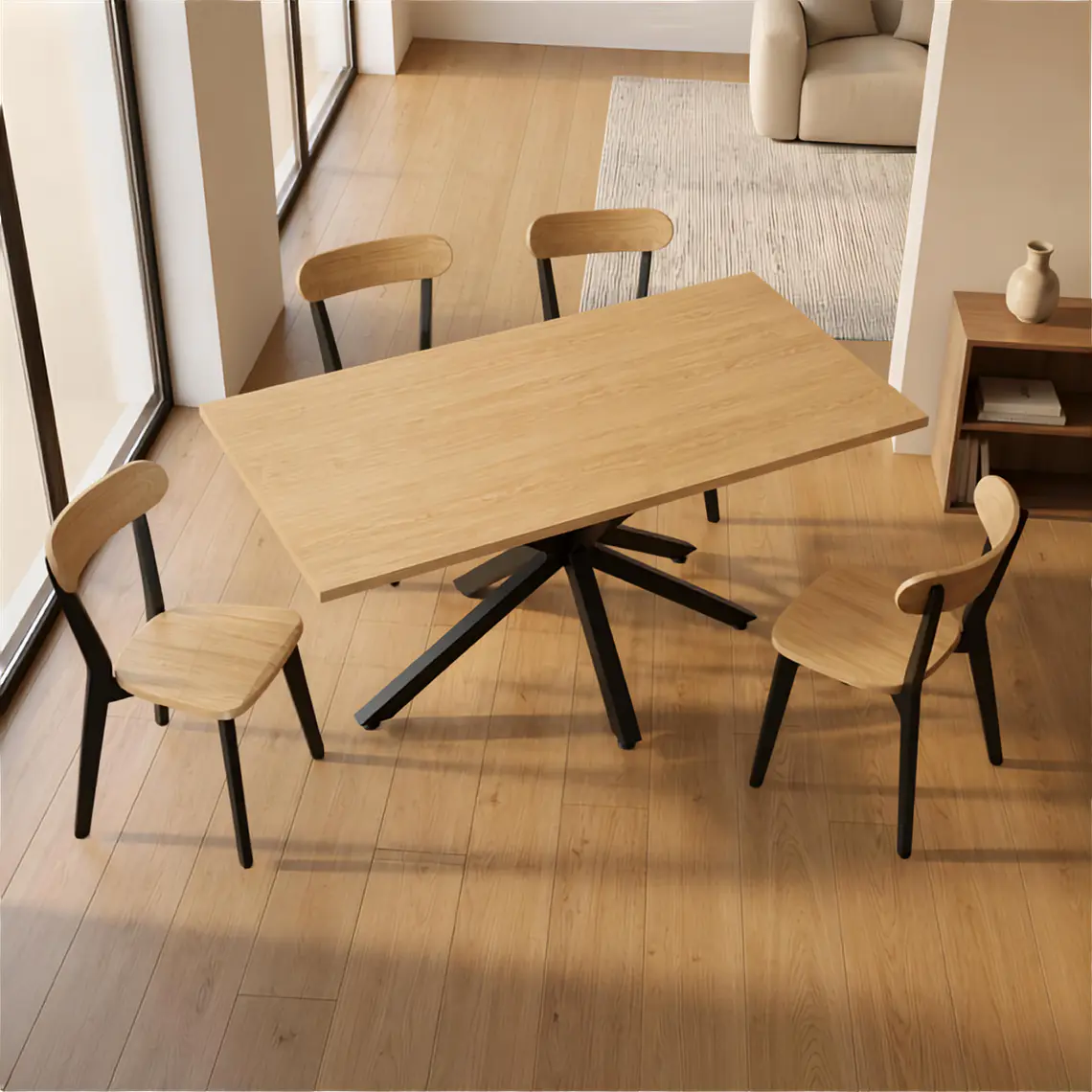 Comedor Mesa Asgard Black rectangular Madera 160x90 cm con 4 Sillas Slender Fresno - Madera  4