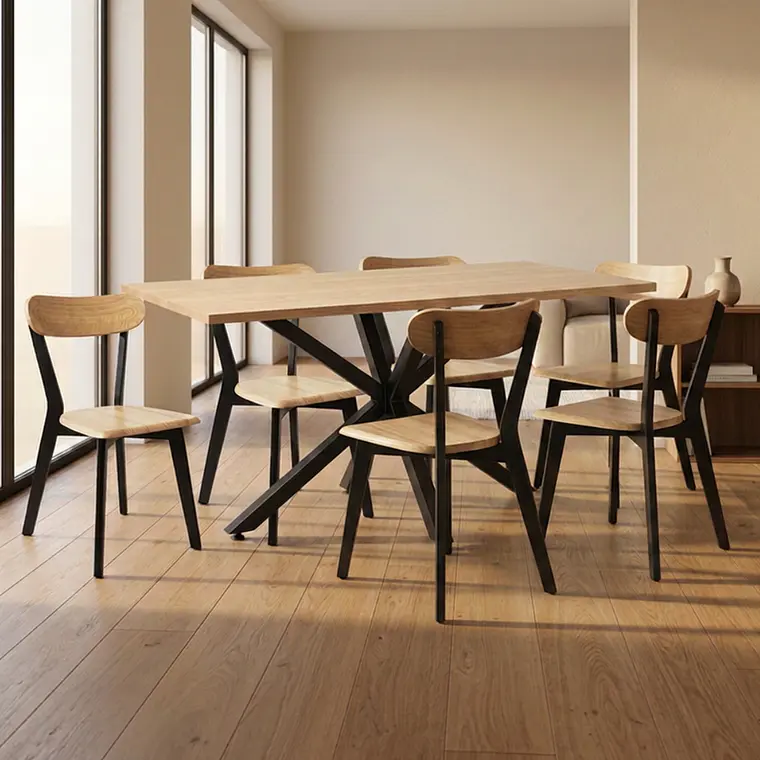 Comedor Mesa Asgard Black rectangular Madera 140x90 cm con 6 Sillas Slender Fresno - Madera 1