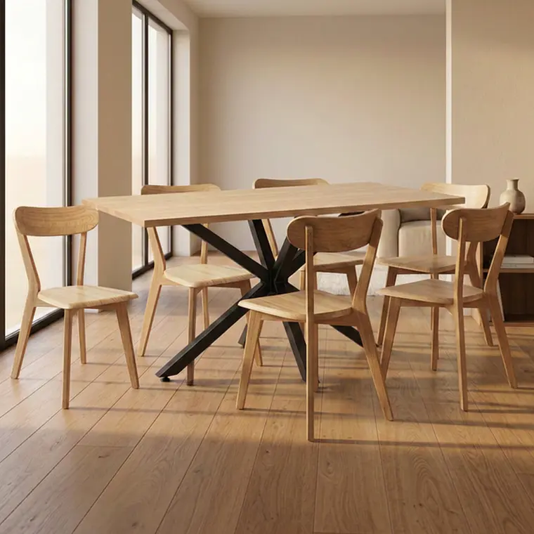 Comedor Mesa Asgard Black rectangular Madera 140x90 cm con 6 Sillas Slender Fresno - Madera 2