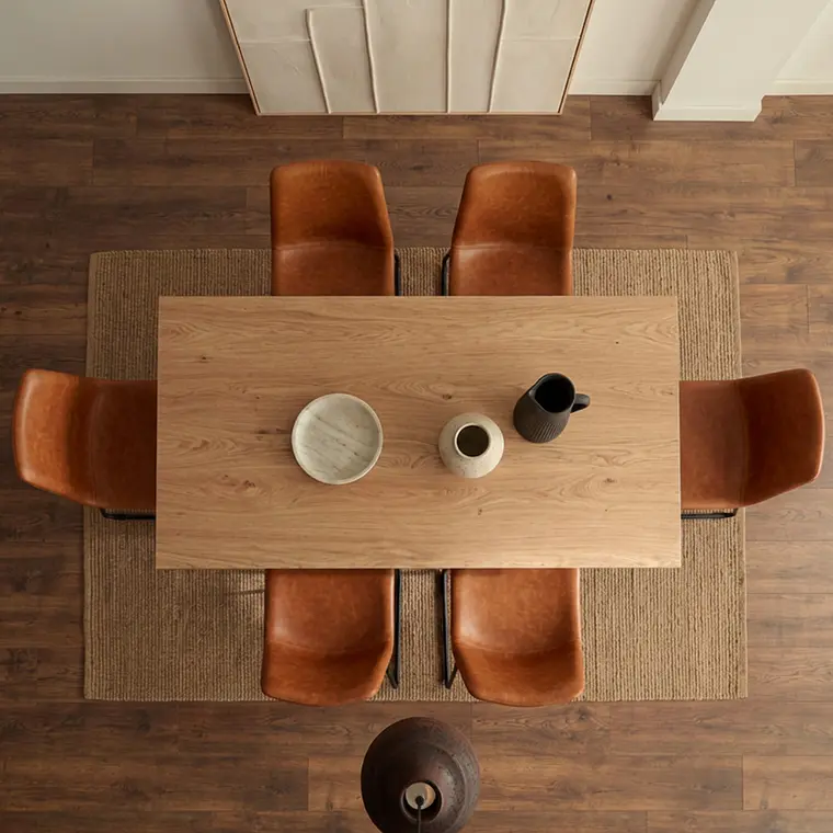 Comedor Mesa Asgard Black rectangular Madera 140x90 cm con 6 Sillas Burgos de Cuero Sintético y Metal Industrial 2