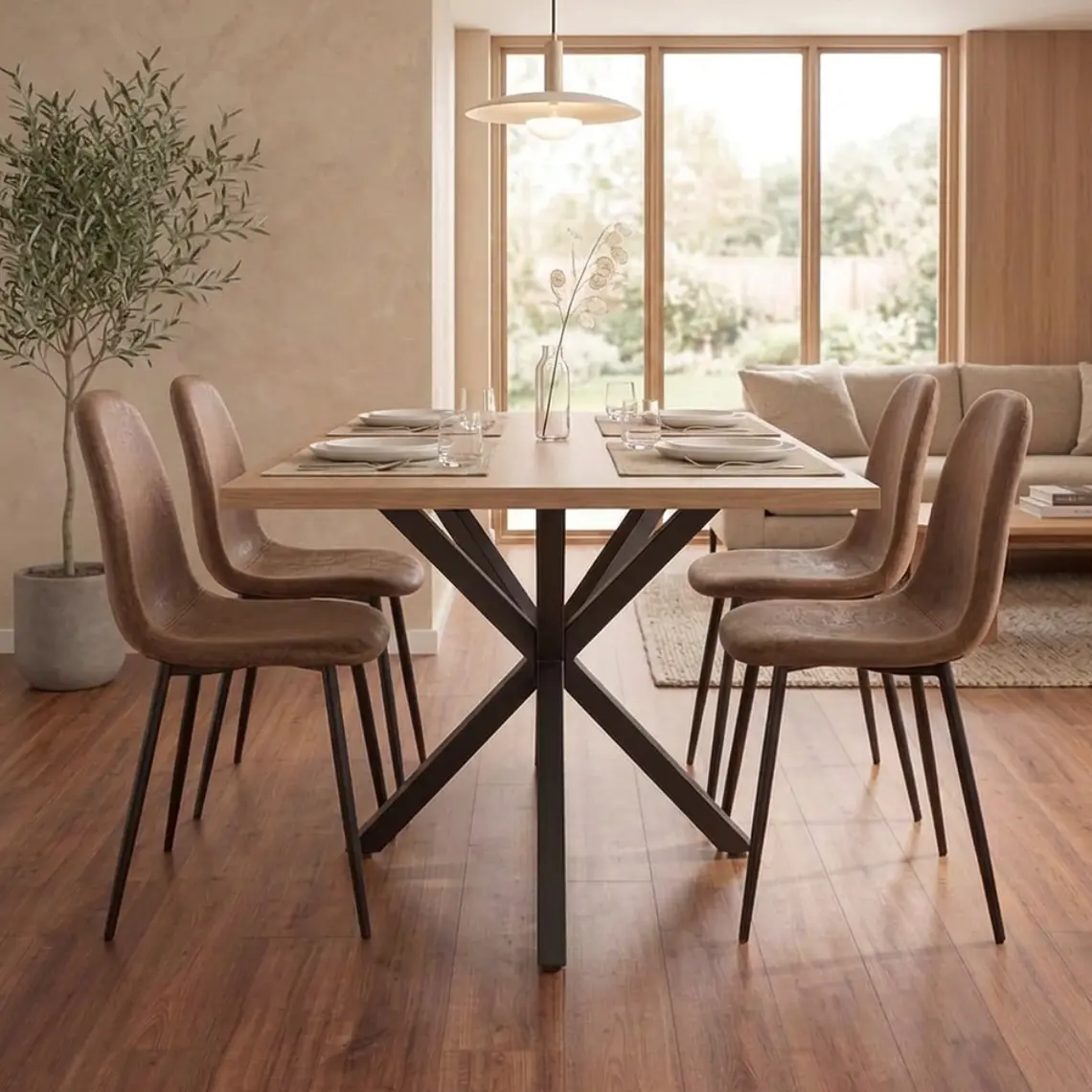 Comedor Mesa Asgard Black rectangular Madera 140x90 cm con 4 Sillas Spoon Black Ecocuero Vintage Café 3