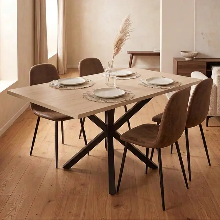 Comedor Mesa Asgard Black rectangular Madera 140x90 cm con 4 Sillas Spoon Black Ecocuero Vintage Café 1
