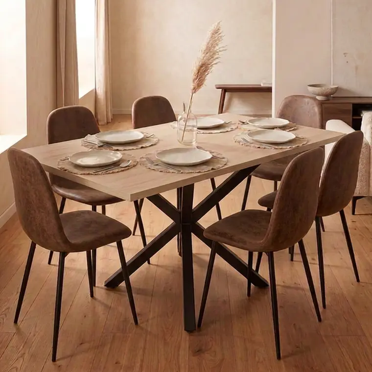 Comedor Mesa Asgard Black rectangular Madera 140x90 cm con 6 Sillas Spoon Black Ecocuero Vintage Café 1