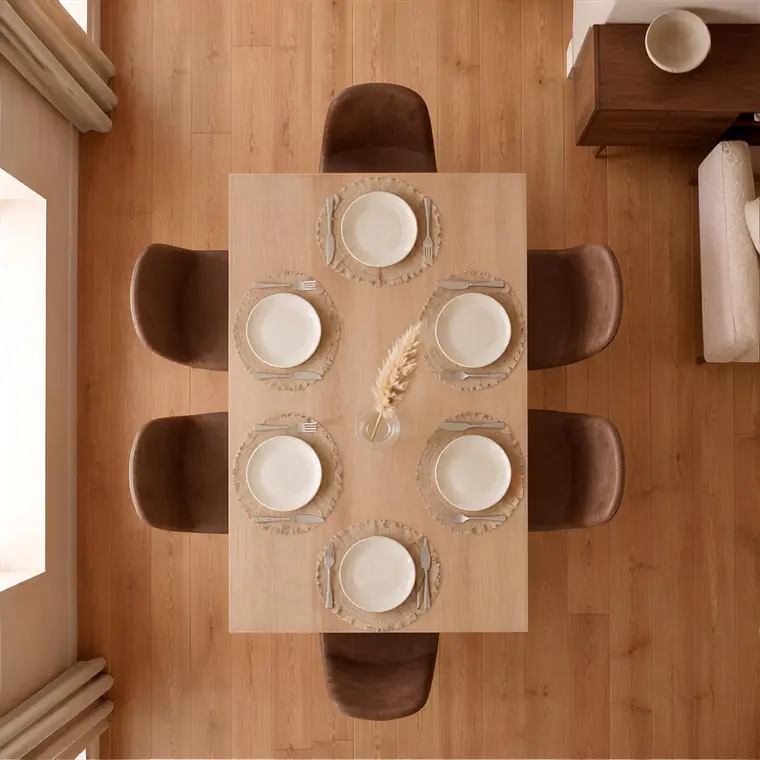 Comedor Mesa Asgard Black rectangular Madera 140x90 cm con 6 Sillas Spoon Black Ecocuero Vintage Café 2