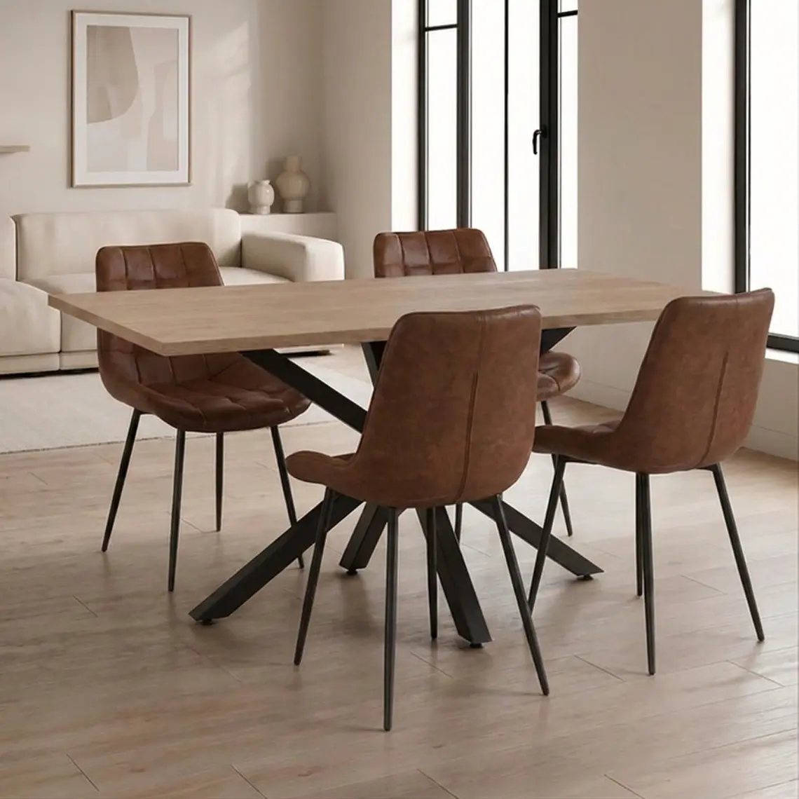Comedor Mesa Asgard Black rectangular Madera 140x90 cm con 4 Sillas Capitone Black Vintage Café 1
