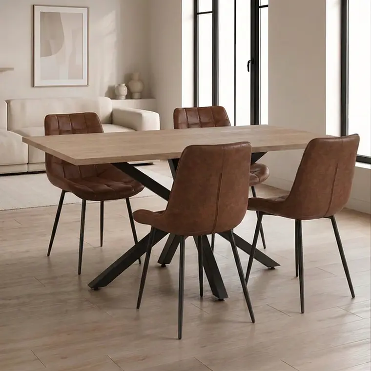 Comedor Mesa Asgard Black rectangular Madera 140x90 cm con 4 Sillas Capitone Black Vintage Café 1