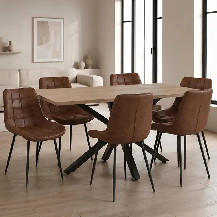 Comedor Mesa Asgard Black rectangular Madera 140x90 cm con 6 Sillas Capitone Black Vintage Café 1