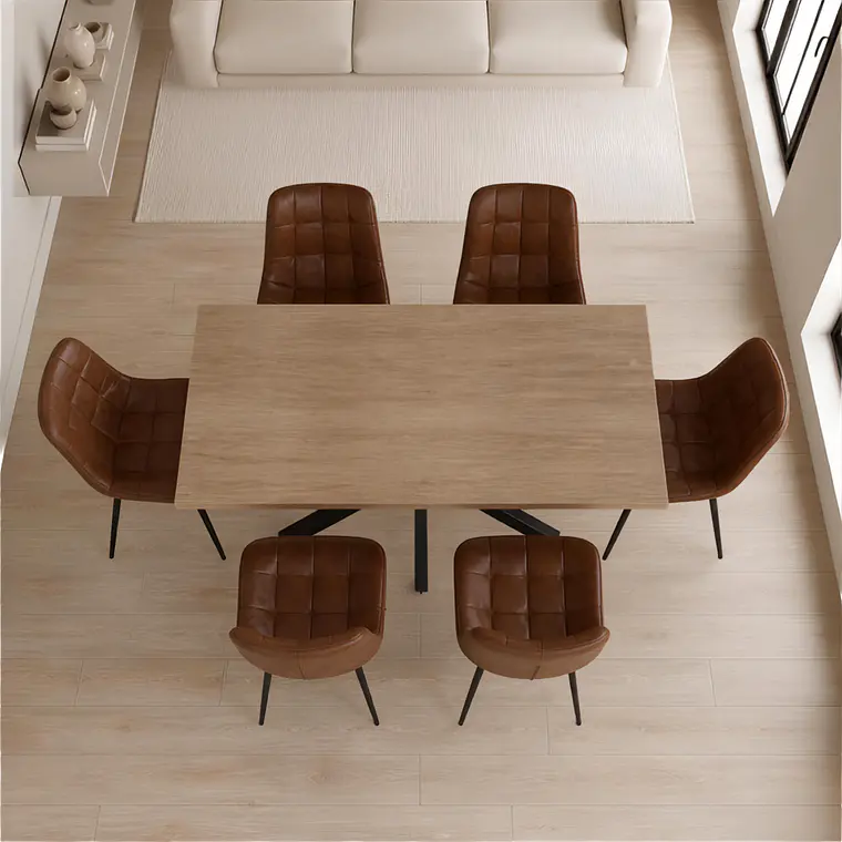 Comedor Mesa Asgard Black rectangular Madera 160x90 cm con 6 Sillas Capitone Black Vintage Café 2