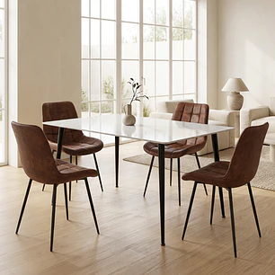 Comedor Mesa rectangular Mármol Black 140x80 cm con 4 Sillas Capitone Top Black Vintage