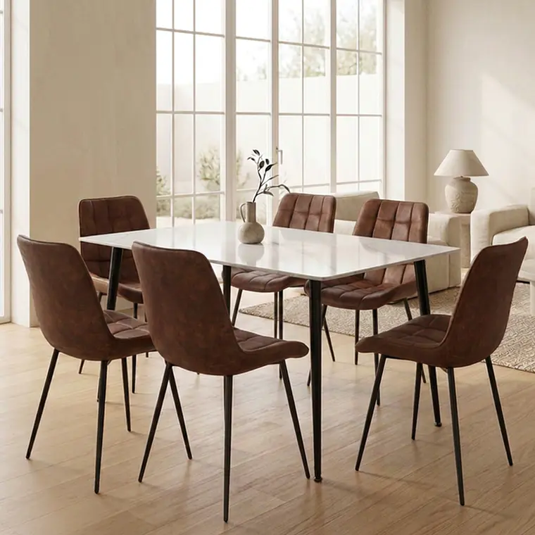 Comedor Mesa rectangular Mármol Black 140x80 cm con 6 Sillas Capitone Black Vintage 1