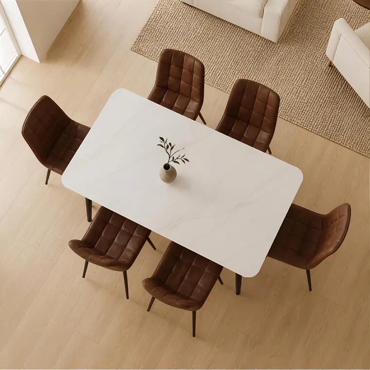 Comedor Mesa rectangular Mármol Black 140x80 cm con 6 Sillas Capitone Black Vintage 2