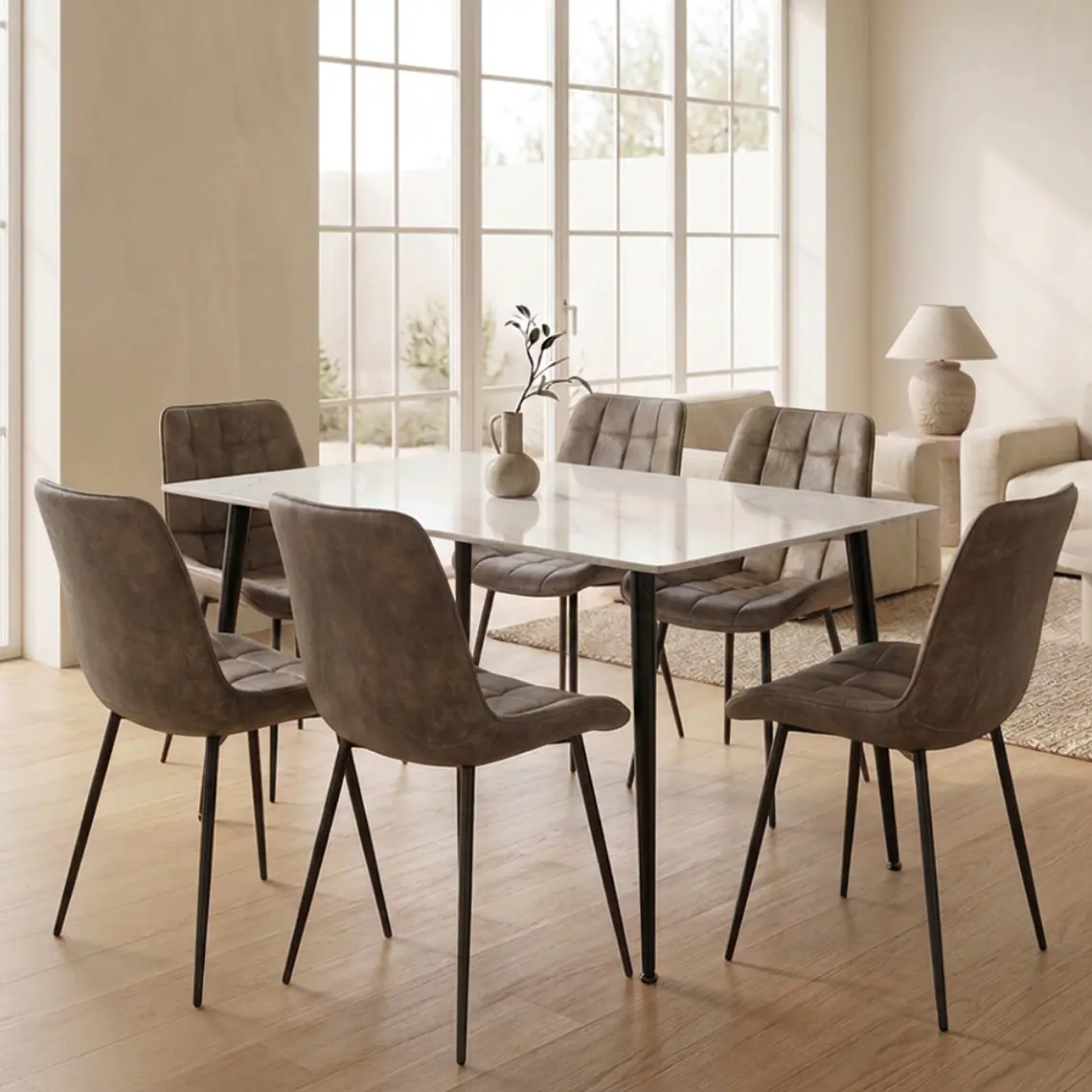 Comedor Mesa rectangular Mármol Black 140x80 cm con 6 Sillas Capitone Black Vintage 3