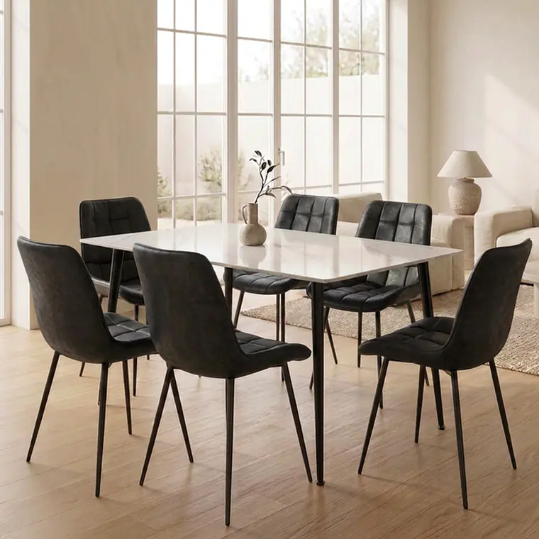 Comedor Mesa rectangular Mármol Black 140x80 cm con 6 Sillas Capitone Black Vintage 5